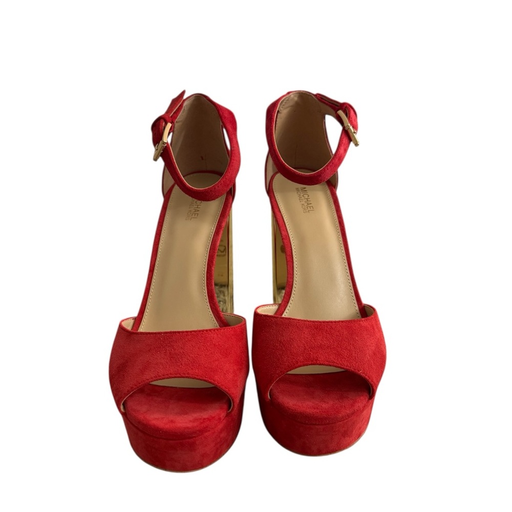 Michael Kors Red Leather Porter Platform Heels 👠 8.5 - Picture 2 of 6